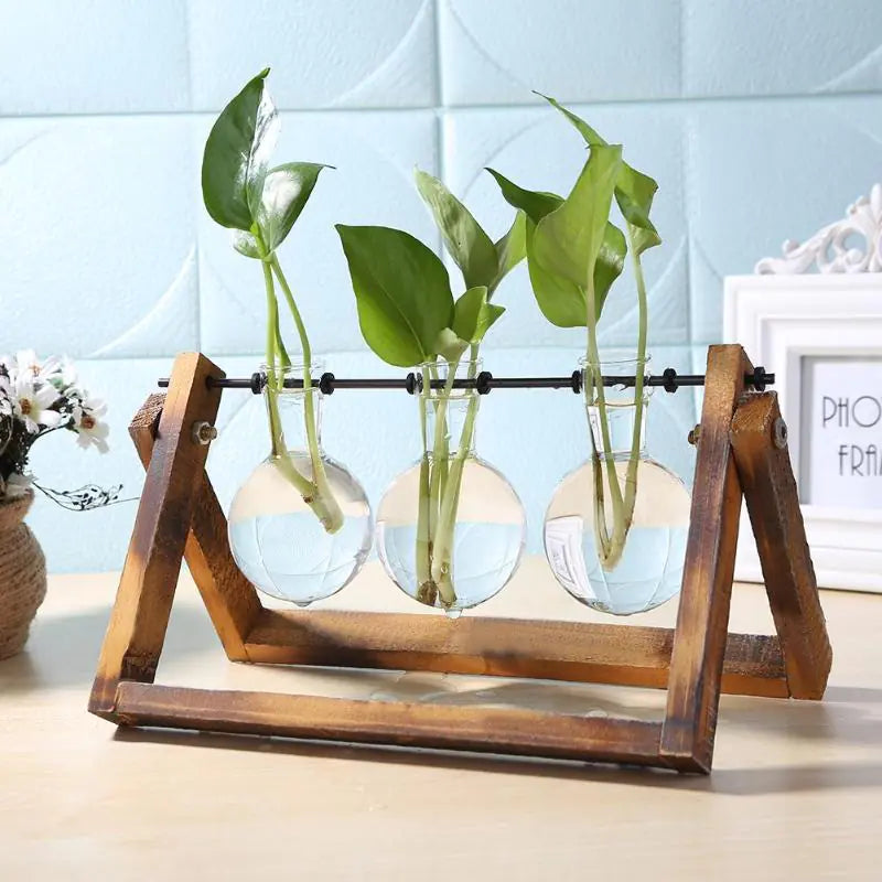 Jarrón de Cristal y Madera para Escritorio