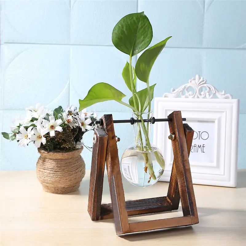 Jarrón de Cristal y Madera para Escritorio