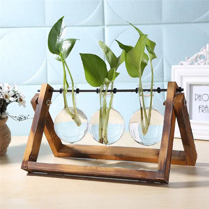 Jarrón de Cristal y Madera para Escritorio